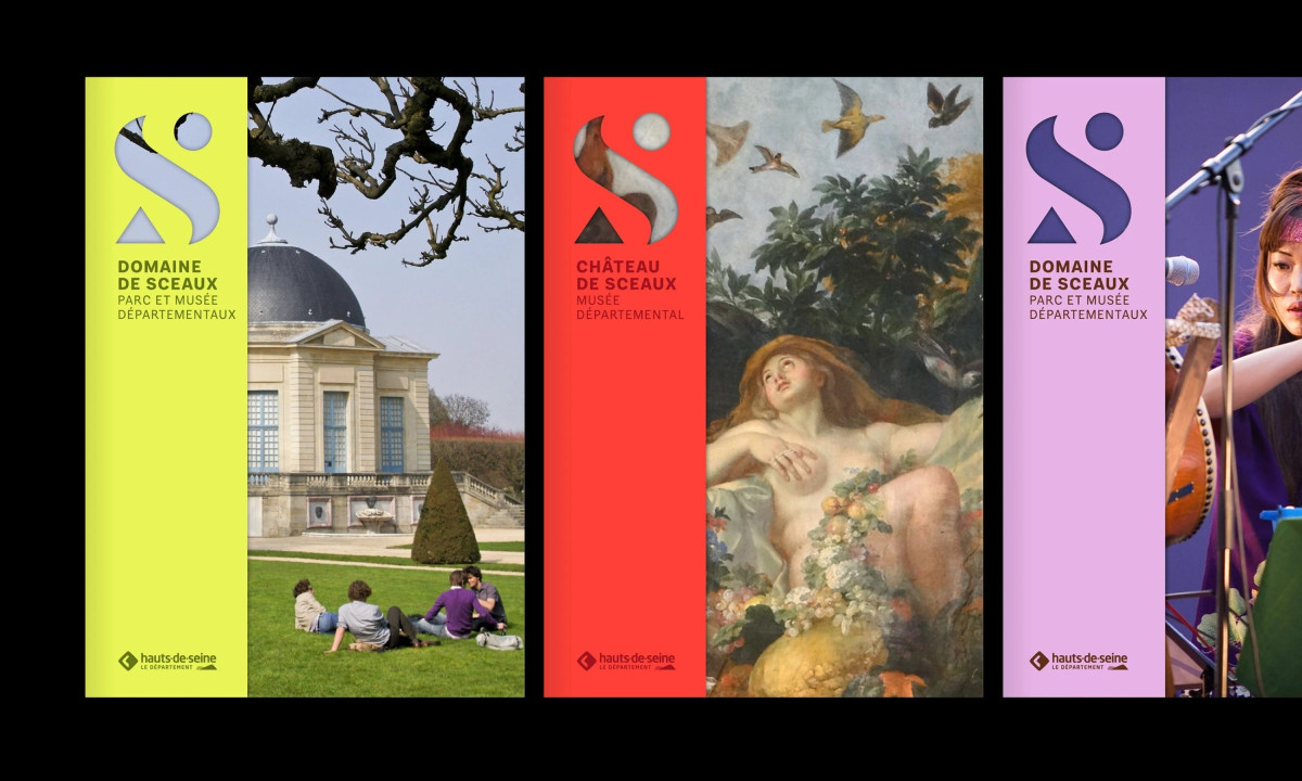 Vertical banners showing logo variations with photography and artwork