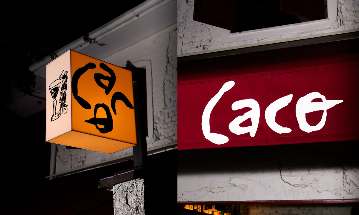 Restaurant signage with expressive handwritten logo style
