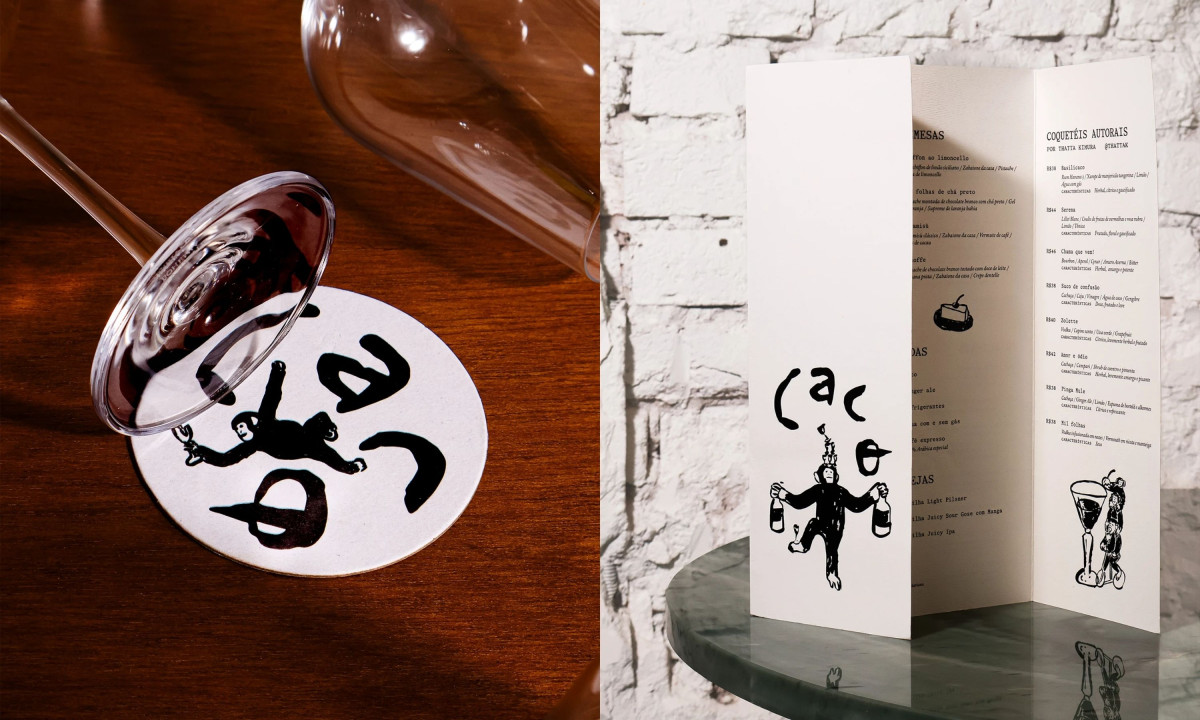 Coaster and menu featuring playful illustrated brand elements