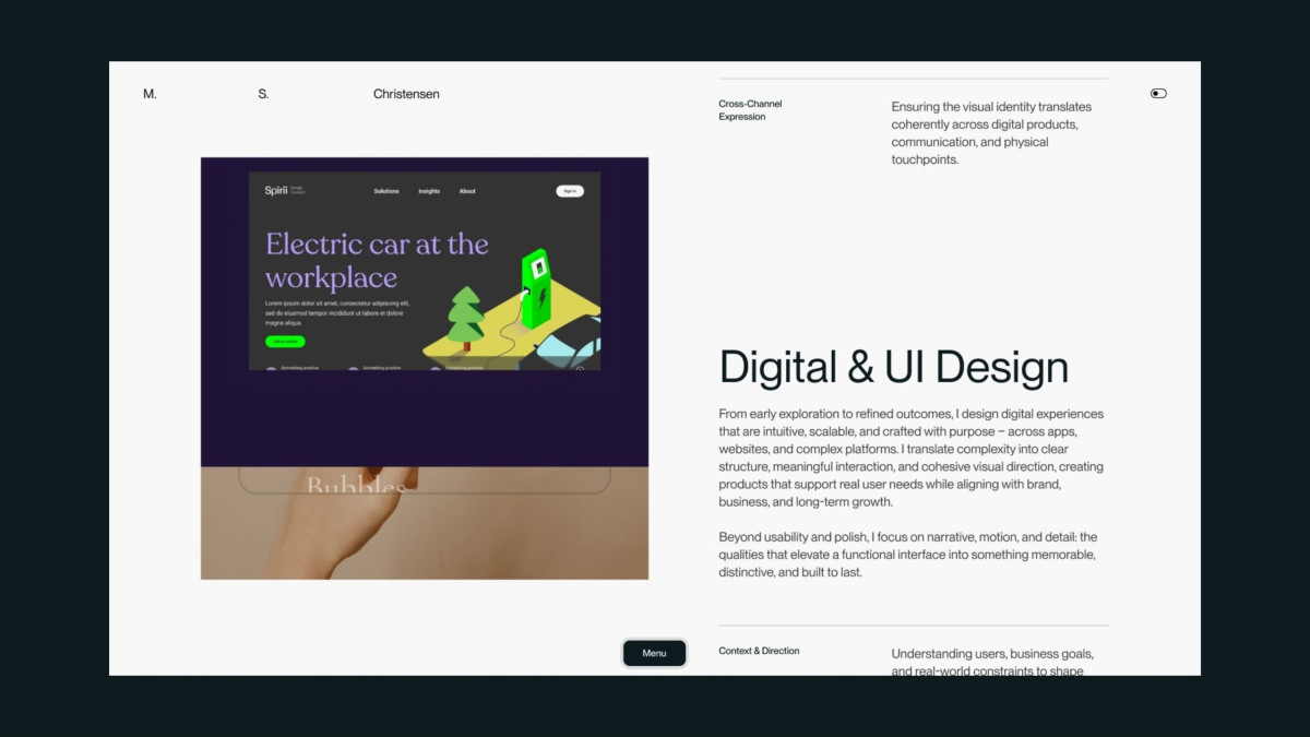Digital design section showcasing interface work