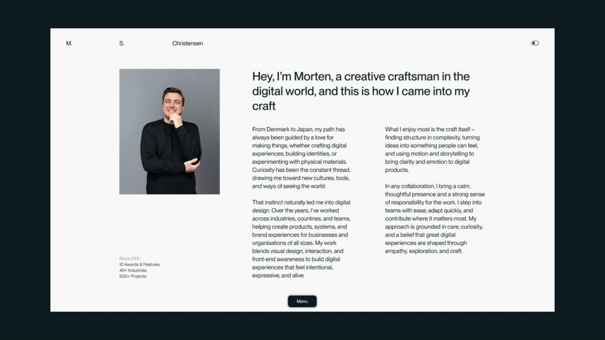 About page introducing designer and background