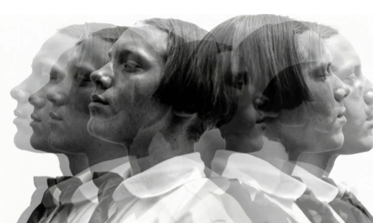 Repeated multi-exposure portrait showing layered faces in motion