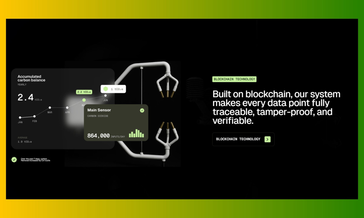 Interface showing carbon data tracking and blockchain-based verification