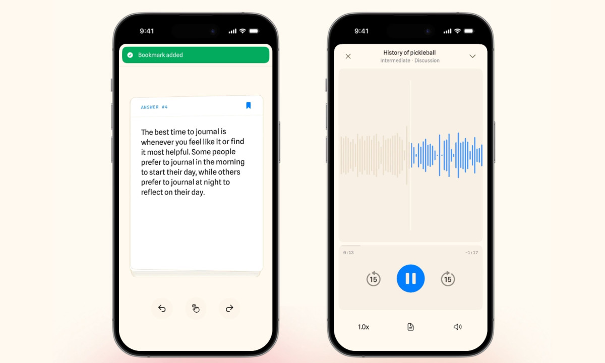 Flashcard and audio player interface for quick knowledge consumption