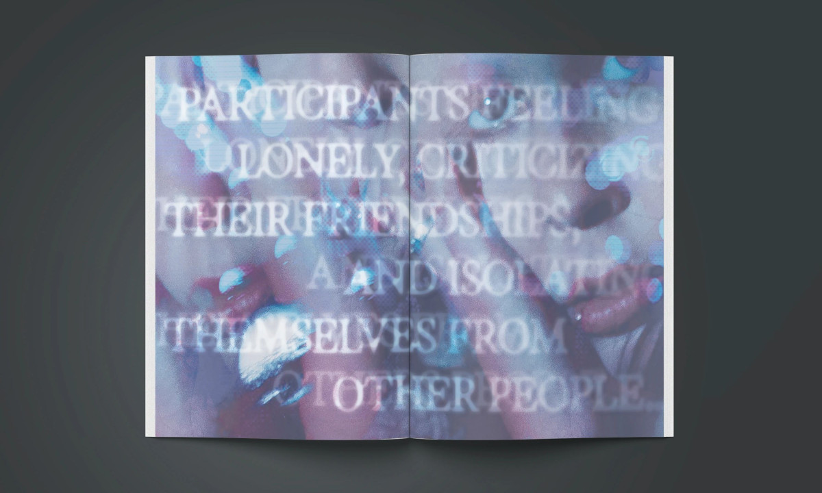 Editorial layout with article text and experimental visual composition