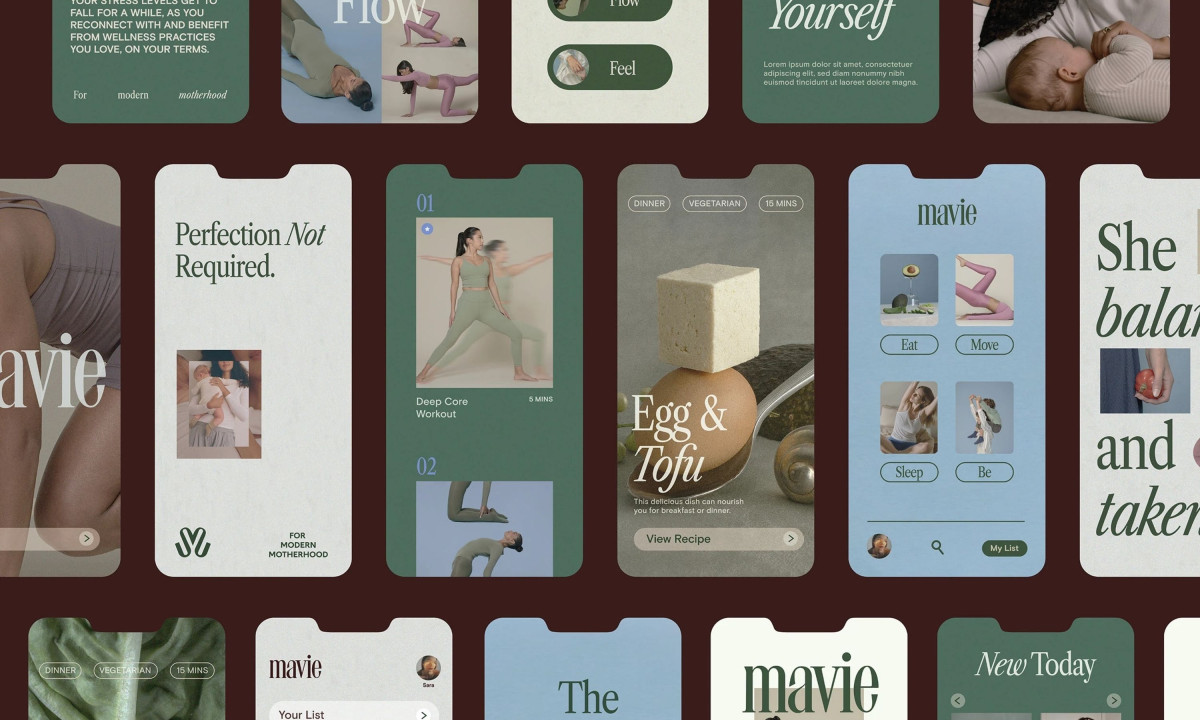 Grid of various mobile screens displaying editorial wellness content