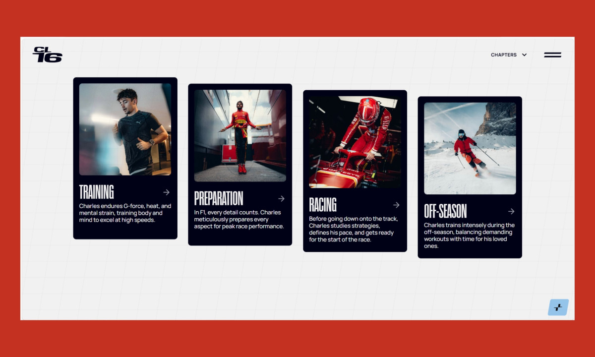 Digital interface with four distinct cards labeled Training, Preparation, Racing, and Off-Season