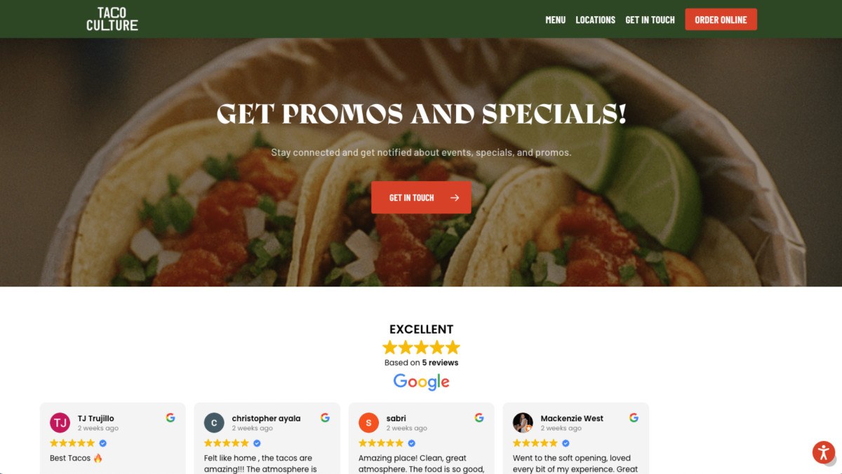 Bold taco branding served on every scroll