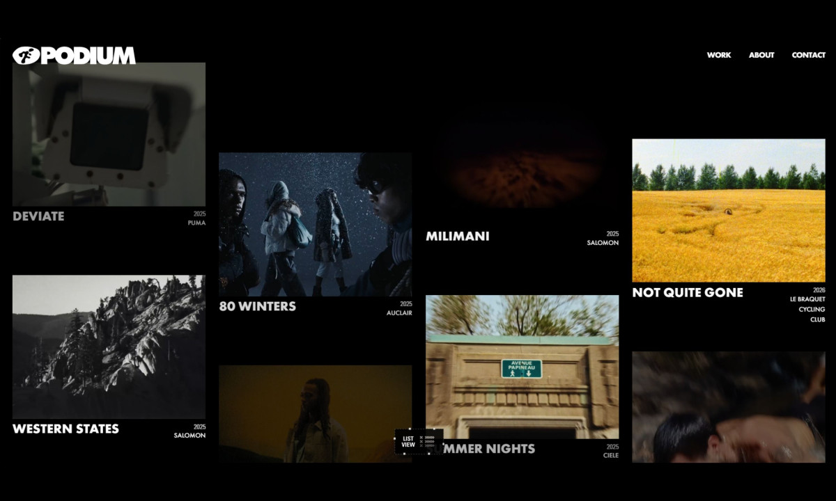 Dark webpage displ.ays a grid of titled project thumbnails.