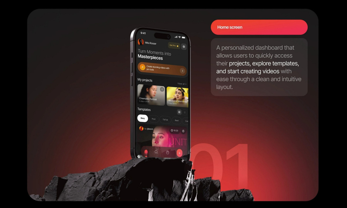 Phone resting on rock shows an app dashboard.