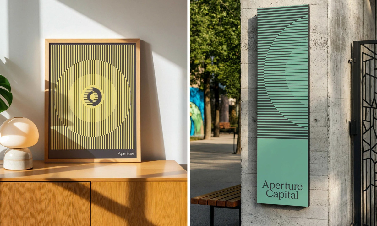 Close-up showcases the half-striated, half-solid circular logo design.
