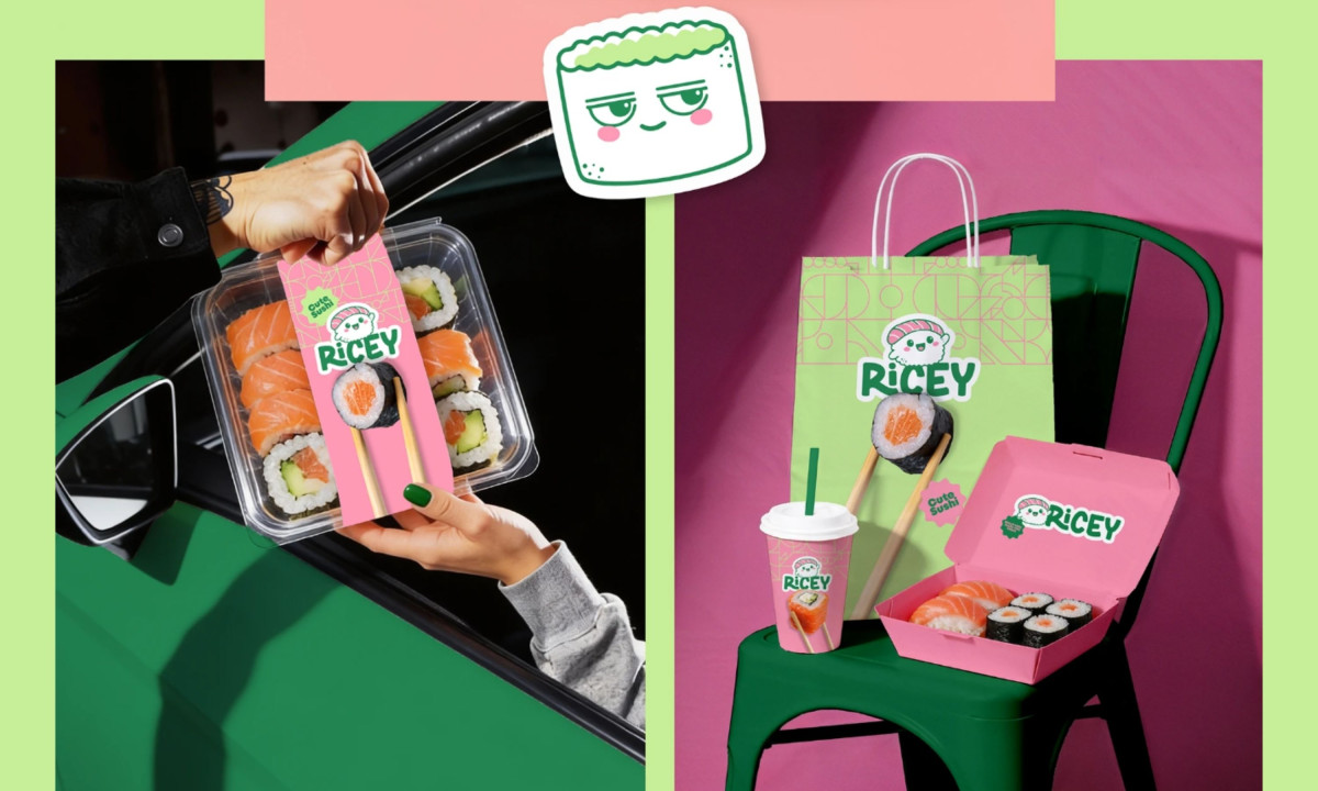 Split graphic shows sushi containers in two different environments.