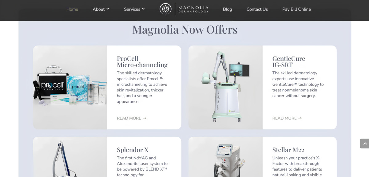 Website displays advanced medical equipment options.