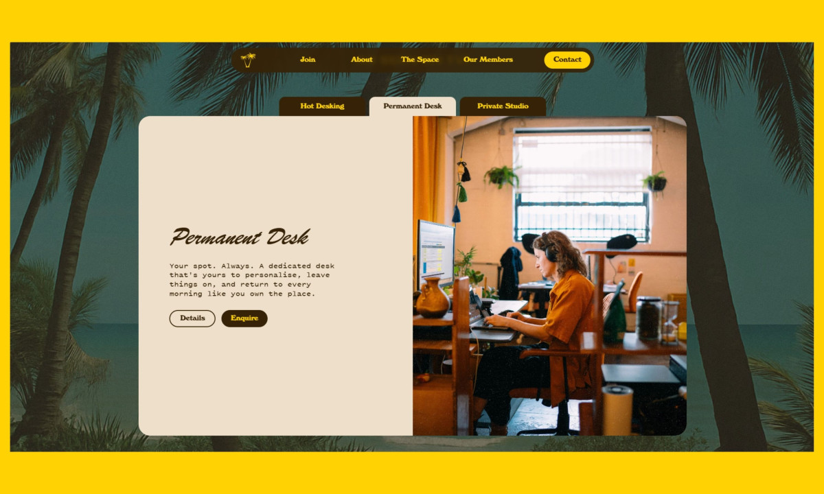 Tabbed layout displays a person working at a desk.