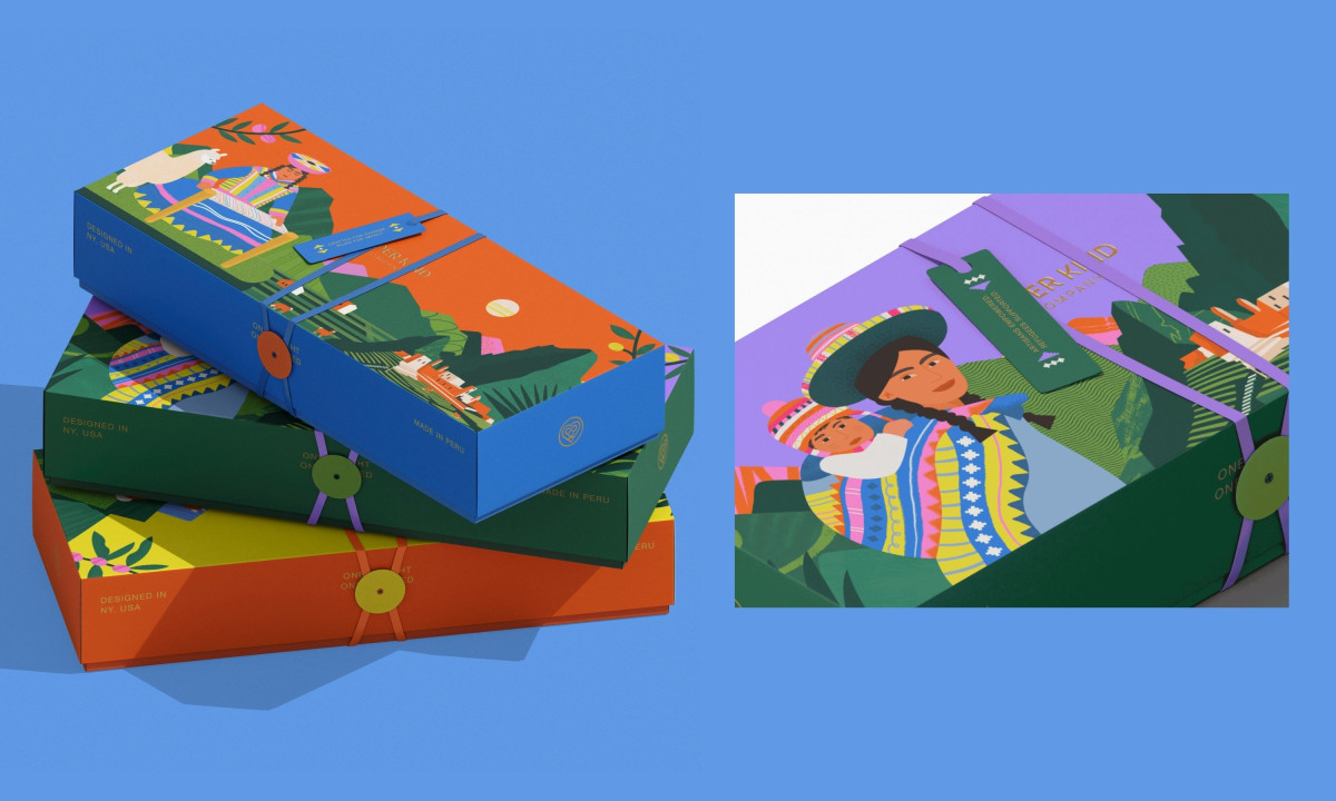 Three stacked boxes display vibrant indigenous character illustrations.