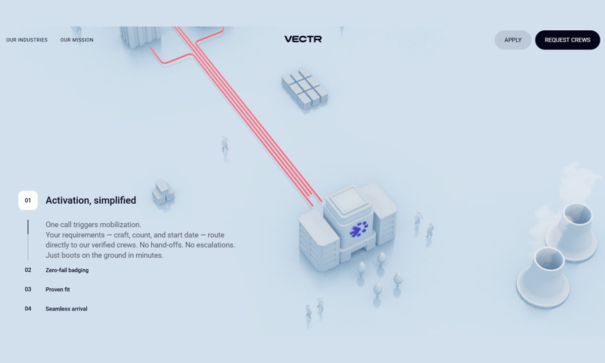 Minimalist 3D interface displays the activation process step.