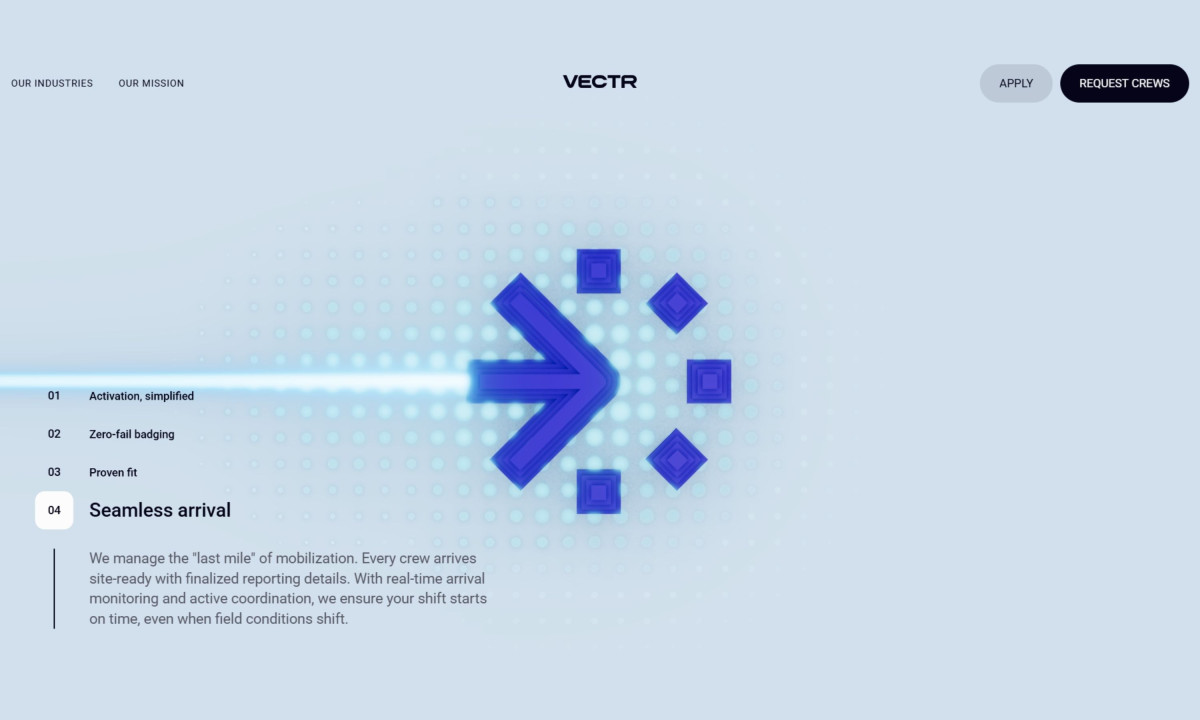 Webpage displays a glowing blue directional logo graphic.