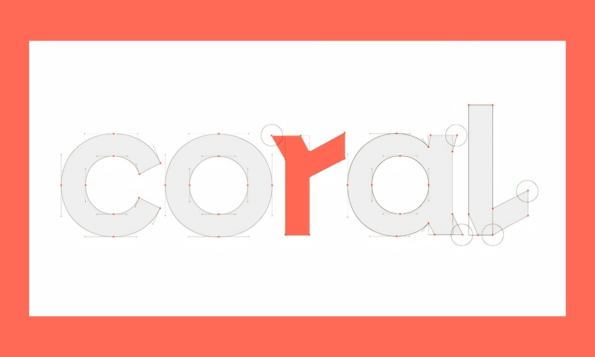 Drafting lines highlight a branching coral letter r.