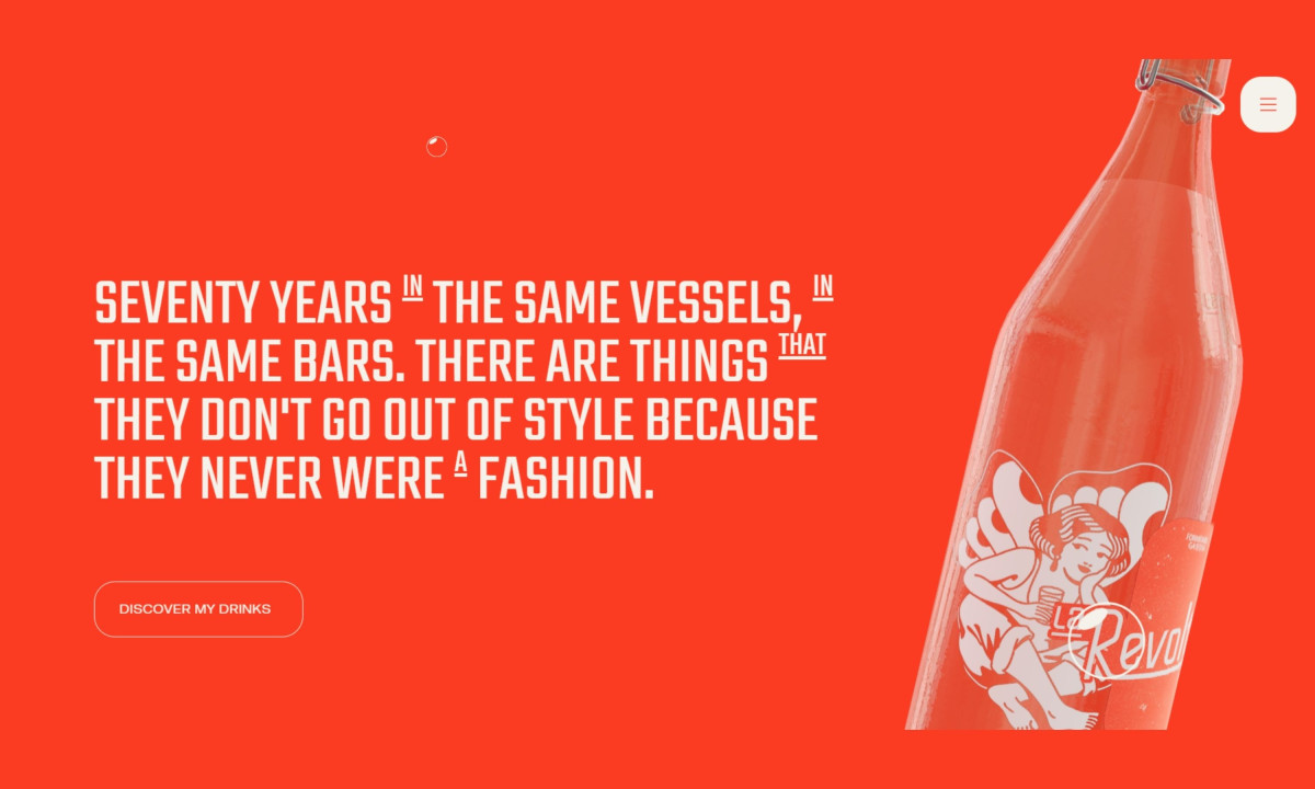 Orange webpage displays bold text beside a soda bottle.