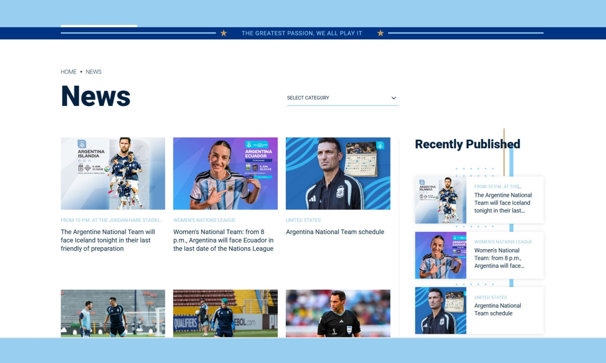 Webpage features an organized grid of AFA news.