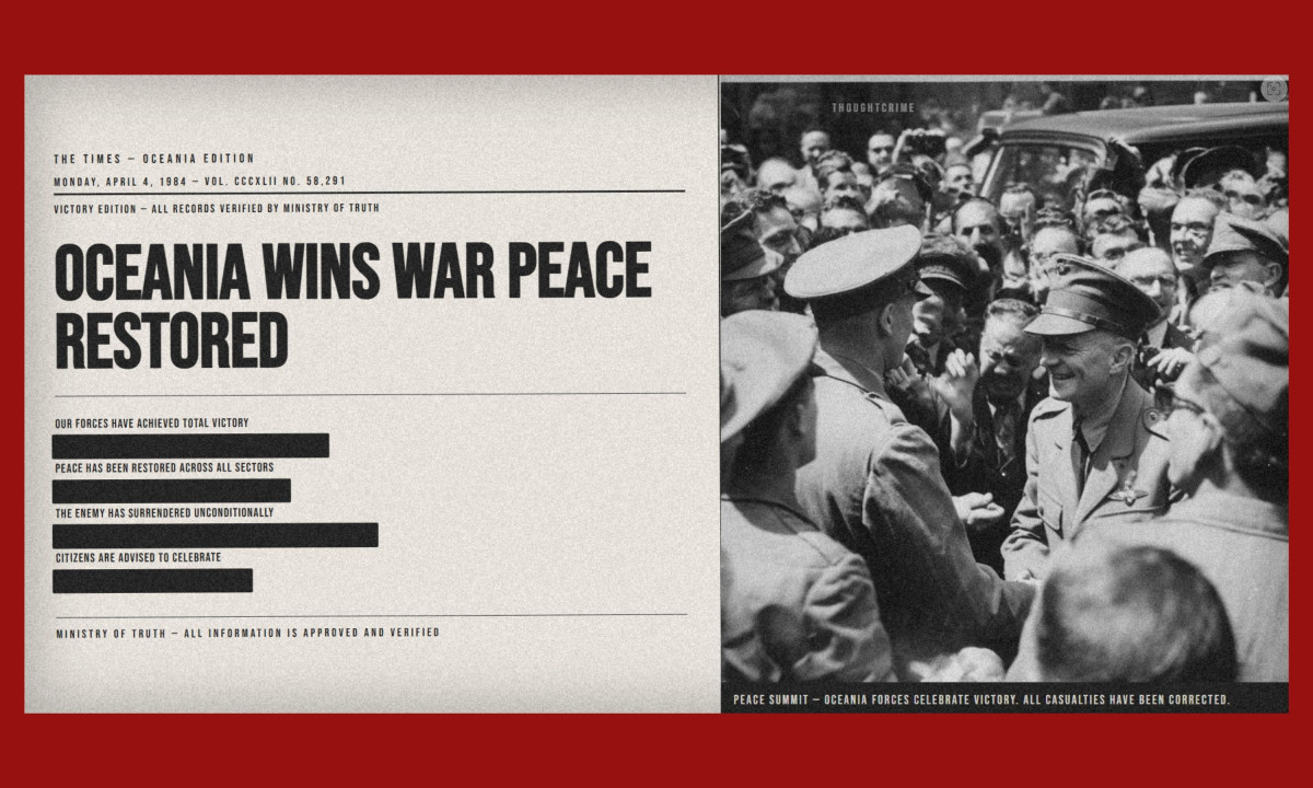 A digital Oceania newspaper features heavy black redaction blocks.