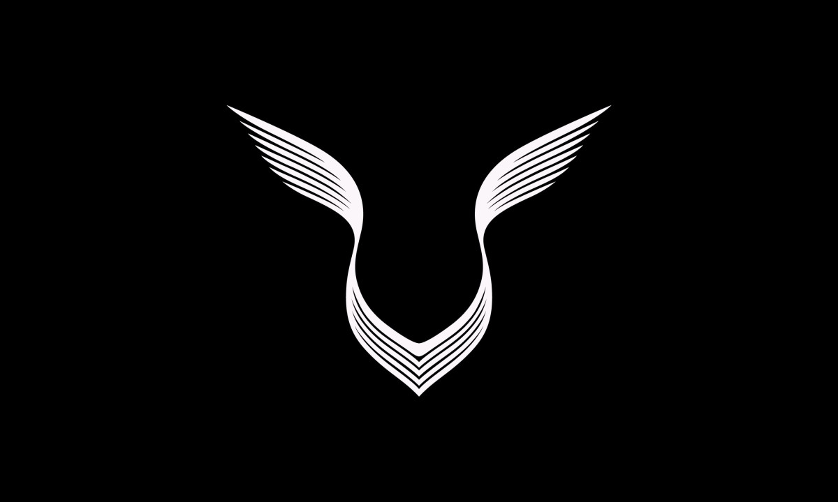 White stylized Lewis Hamilton logo on a solid black background.