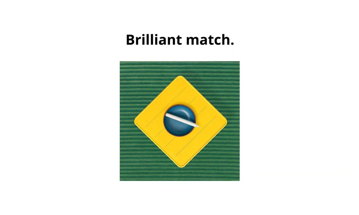 A green mat, yellow square plate, blue bowl, and white candle assemble to form the flag of Brazil under the text "Brilliant match."
