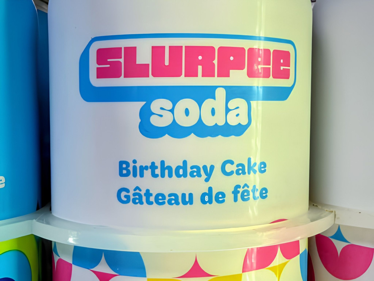 White Slurpee Soda can in Birthday Cake flavor.