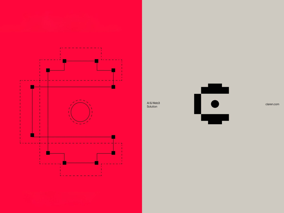 Geometric grid and final Claren 'C' logo design.