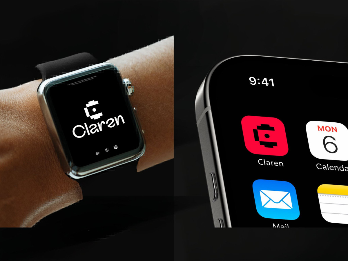Claren logo displayed on a smartwatch and phone screen.
