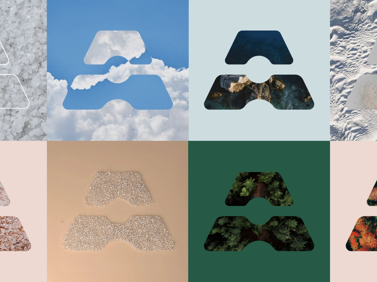 Grid of the 'A' logo filled with natural textures.