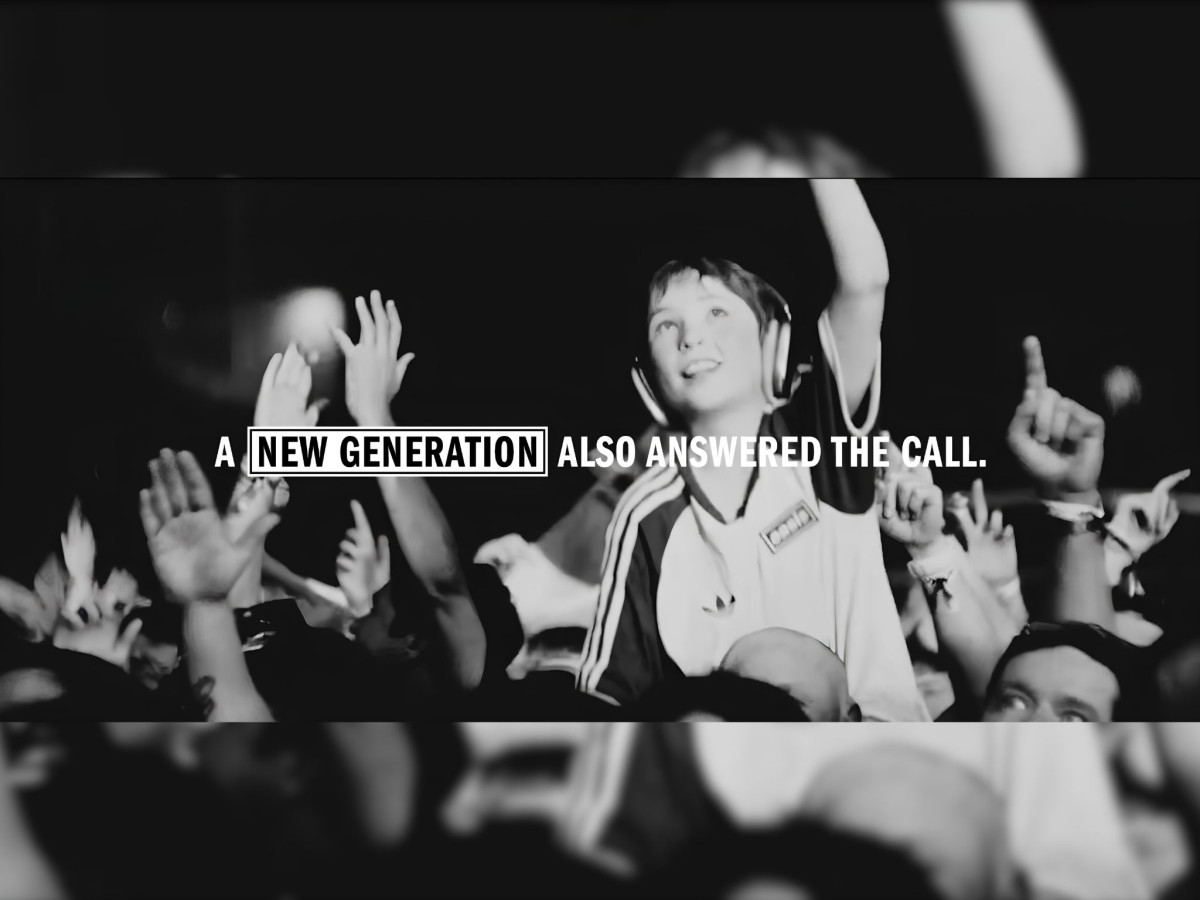 A young fan sitting on shoulders at a concert with the text "A NEW GENERATION ALSO ANSWERED THE CALL."