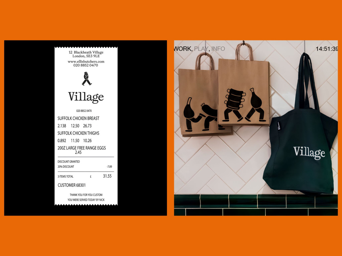 Ellis Butchers receipt and branded bags.