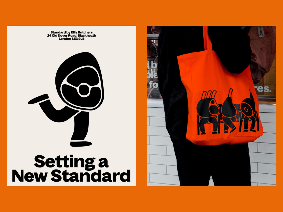 Ellis Butchers poster and orange tote bag.