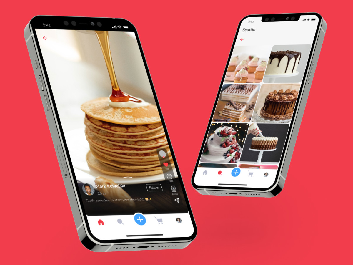 Food app screens displaying a cooking video editing interface