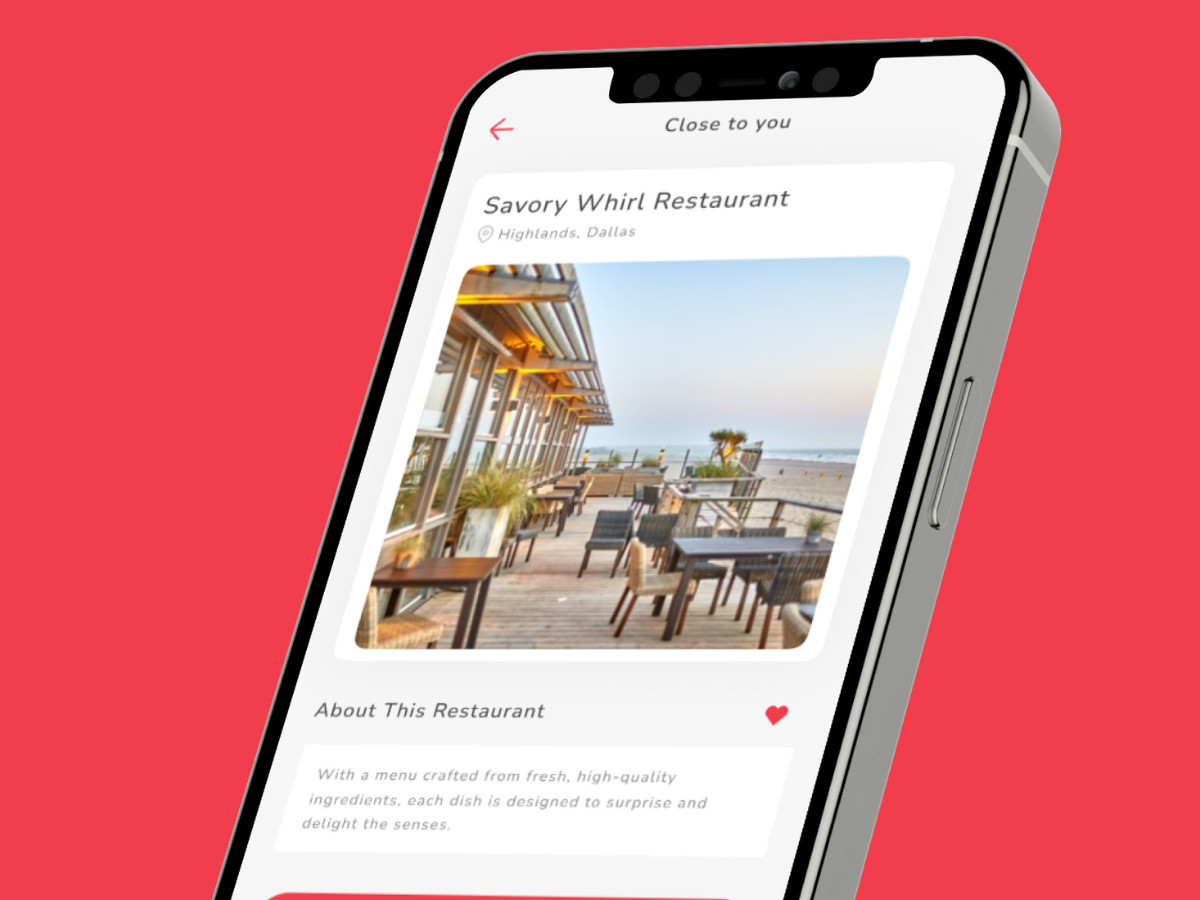 Food app screen showing restaurant information