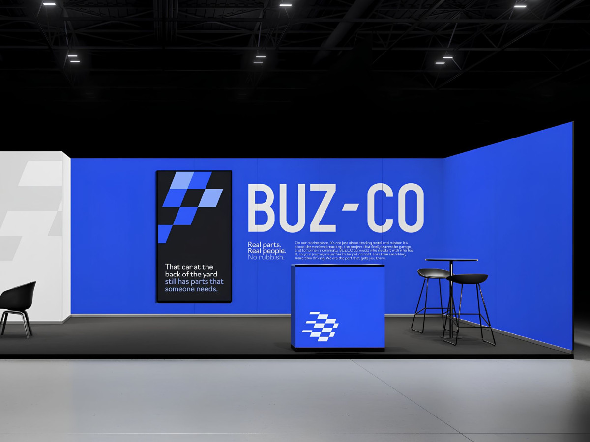 Buz-Co branded trade show booth.