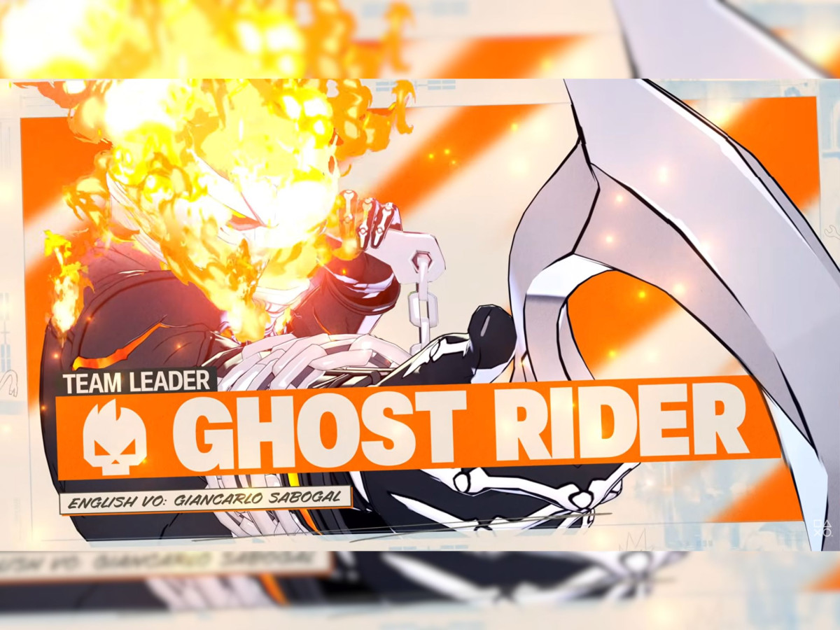 Ghost Rider character intro screen featuring a flaming skull against an orange background.