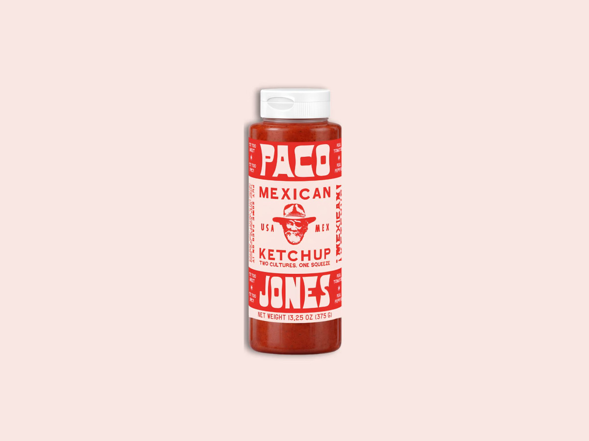 Paco Jones Mexican Ketchup bottle with a red typographic label.