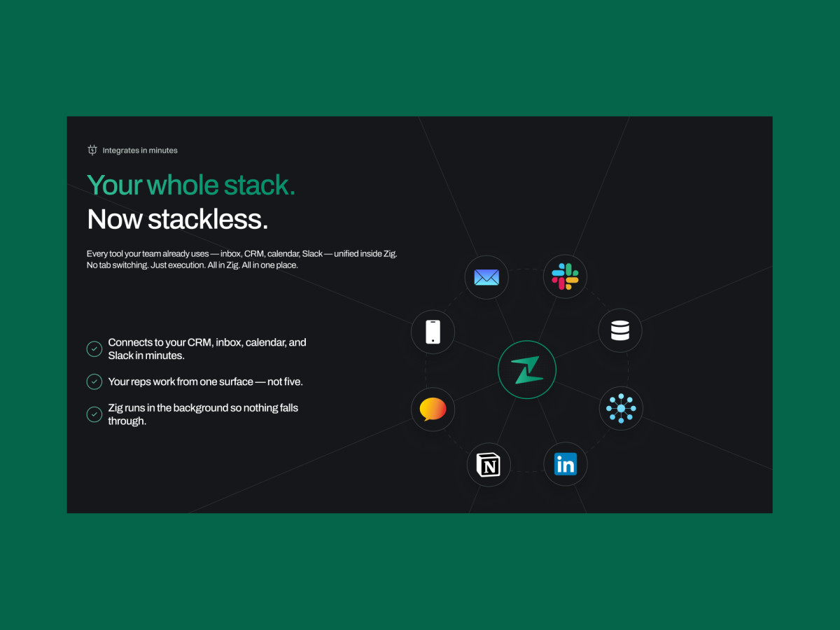 Zig.ai dark section illustrating software tool integrations.
