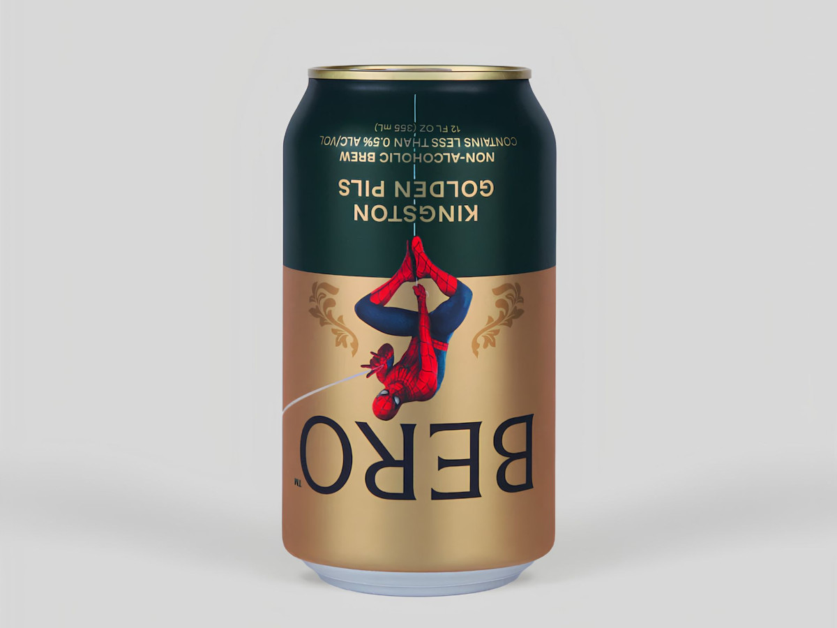 BERO can with upside-down text and inverted Spider-Man.
