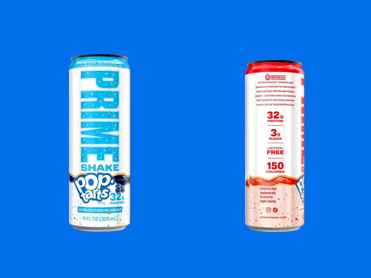 Prime Pop-Tarts Blueberry and Strawberry protein shake cans.