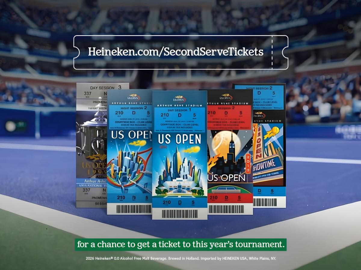 Five US Open tennis tickets displayed.