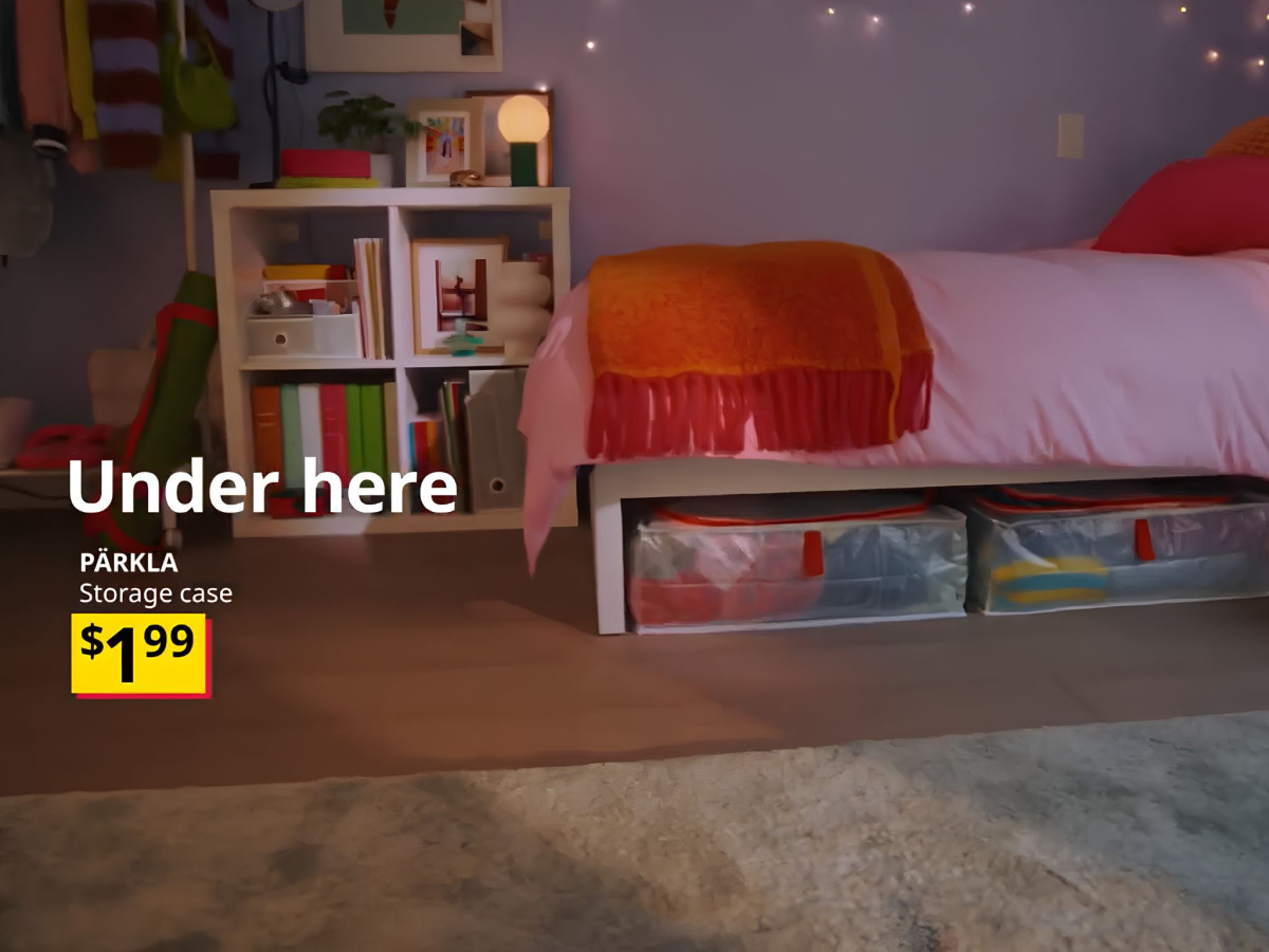C cozy dorm room with IKEA bedding and furniture.