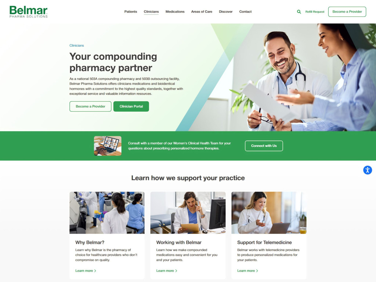 Belmar website clinician landing page with healthcare provider photos.