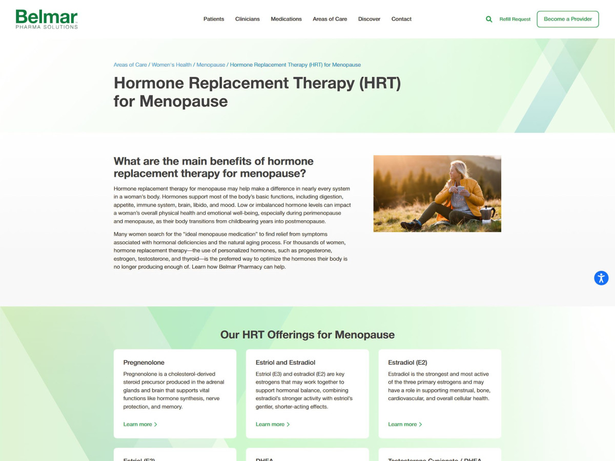 Belmar webpage for Hormone Replacement Therapy for Menopause.