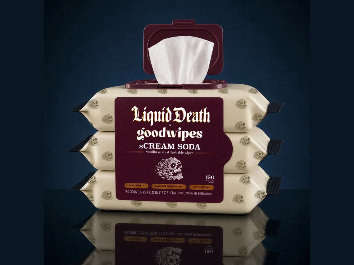 Stack of three Liquid Death sCream Soda wipe packs.
