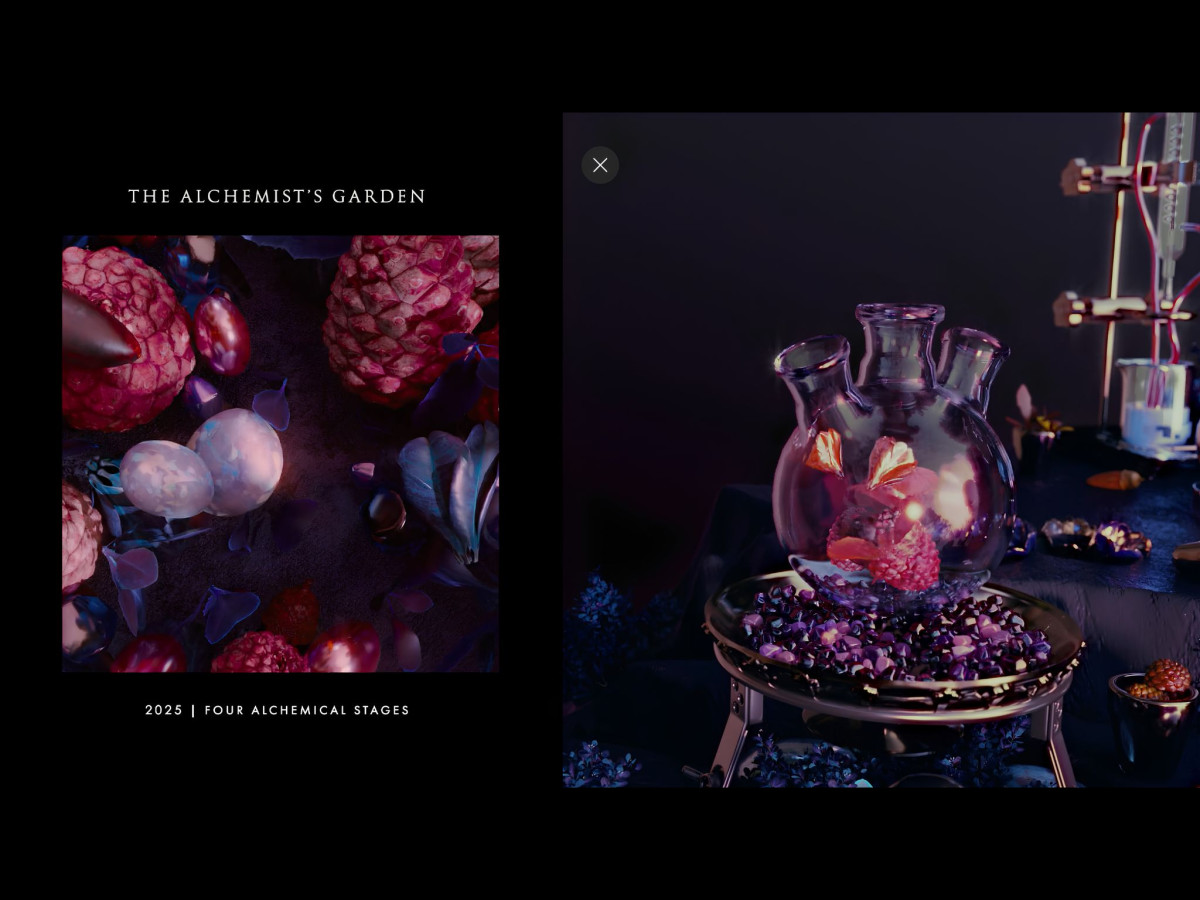 Gucci Alchemist's Garden screen showing ingredients and potion bottle.