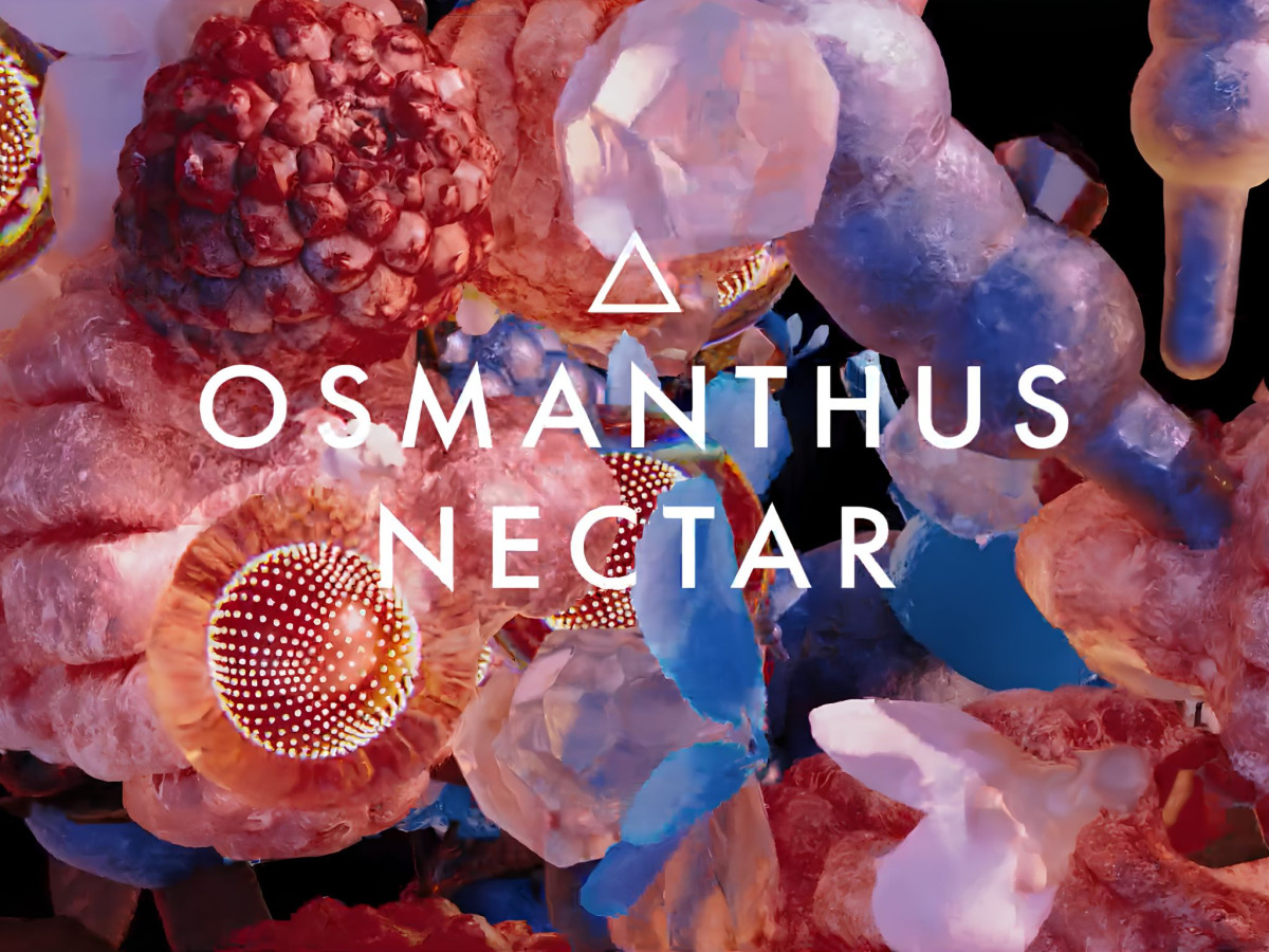 Osmanthus Nectar text over abstract 3D floral textures.
