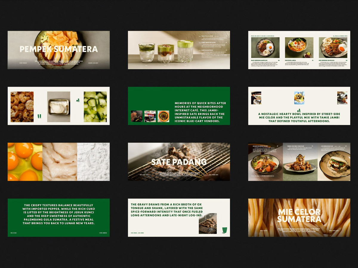 Grid of twelve Two Blocks restaurant menu layouts.